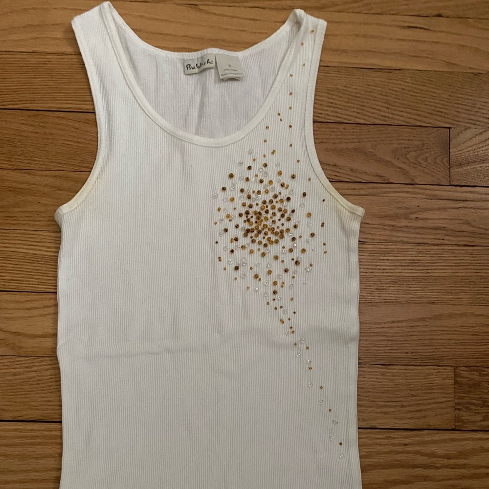 White tank top with beaded detail
